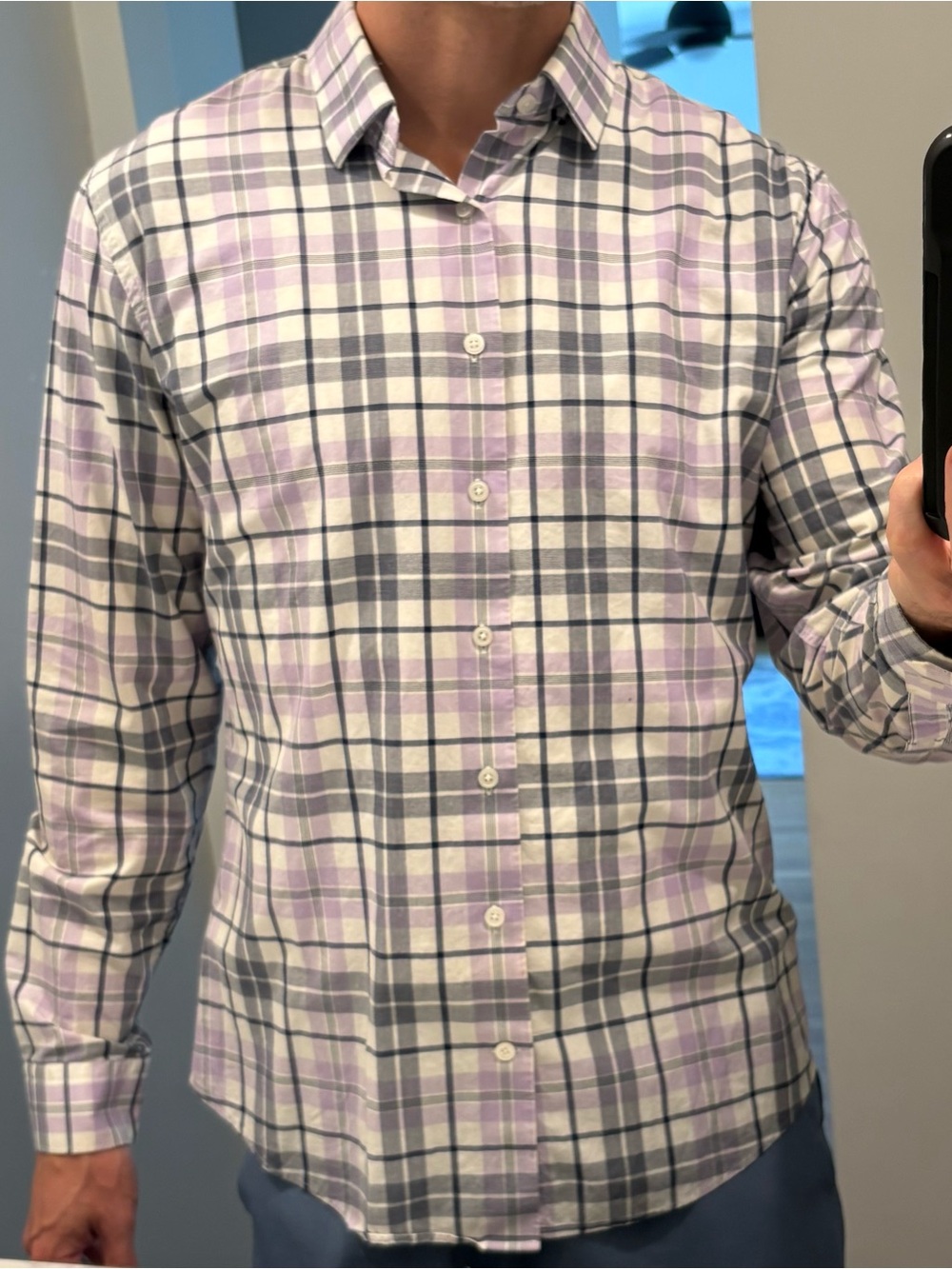 Express Extra Slim Men's Lavender and Gray Plaid Button-Down Shirt